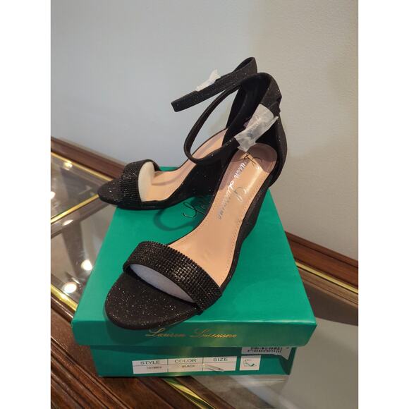 Lauren Lorraine Shimmer Black Sparkle Wedge NIB - Picture 2 of 4